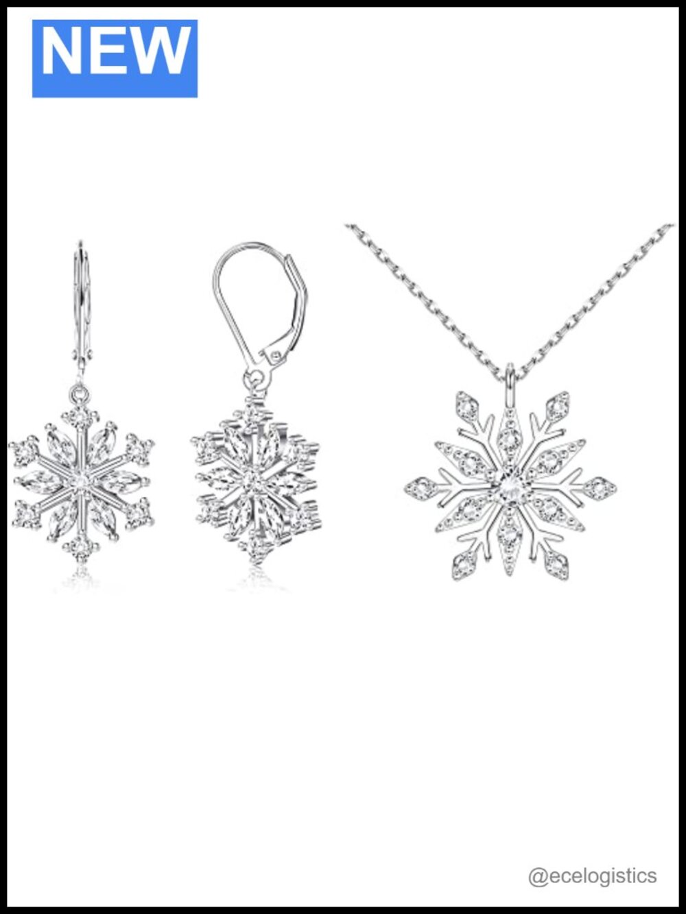 Sterling Silver Snowflake Jewelry Set 18K White Gold Plated Pendant & Earrings